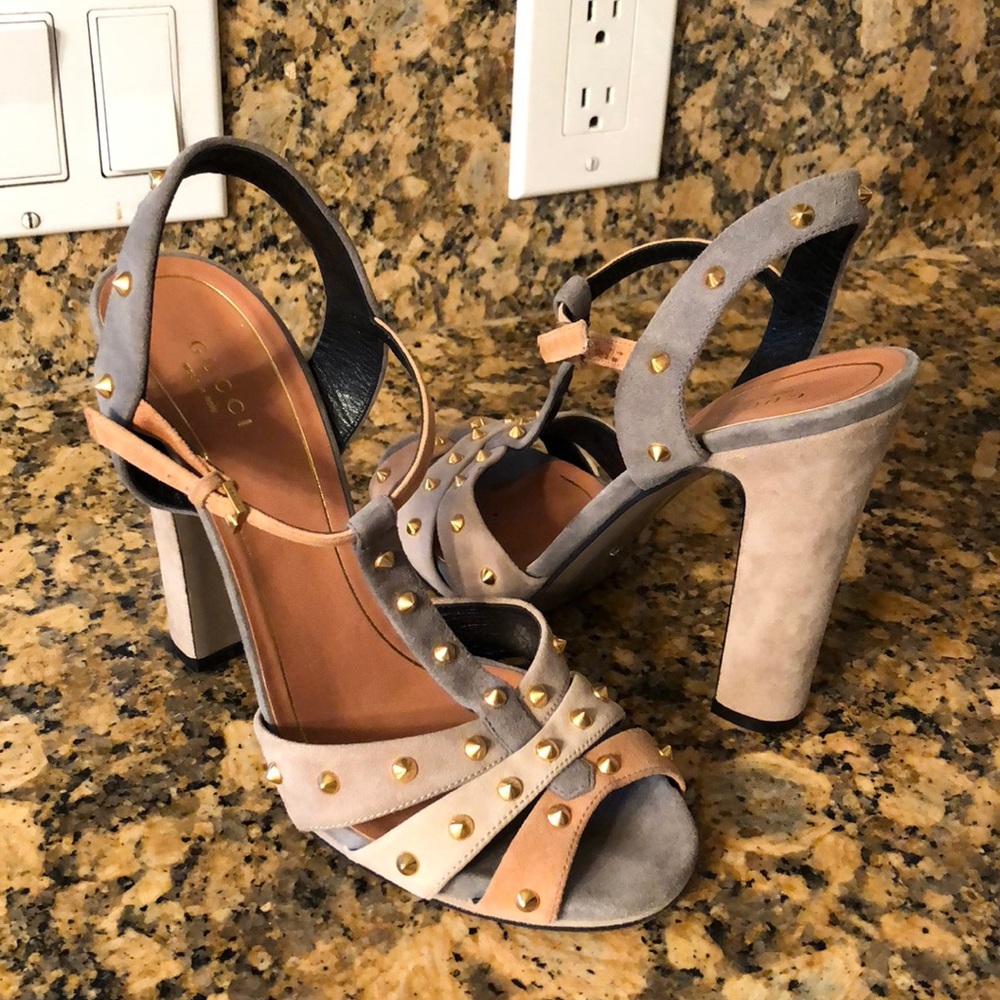 Gucci pink/grey gold studded heels
